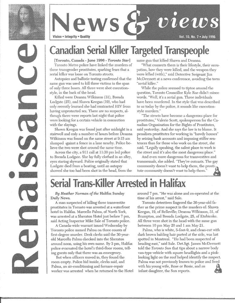 Download the full-sized PDF of Renaissance News & Views Vol. 10, No. 7 (July, 1996)