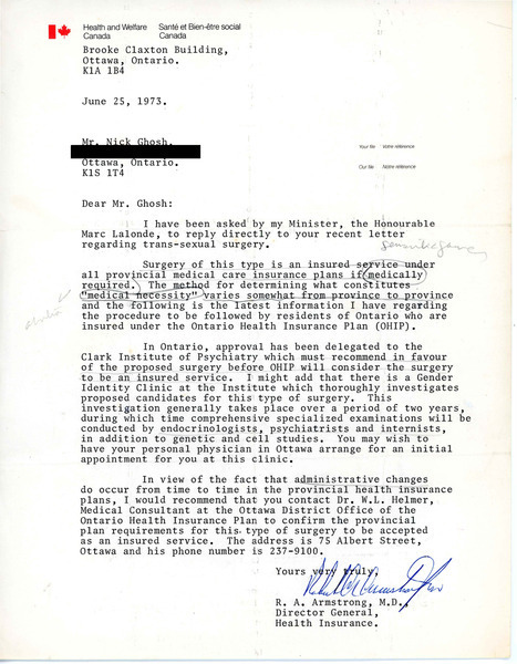 Download the full-sized image of Letter from R. A. Armstrong to Rupert Raj (June 25, 1973)