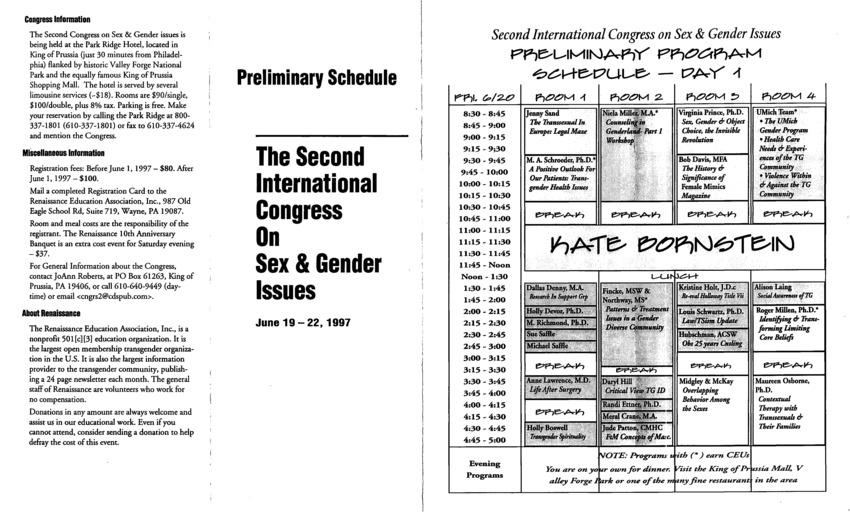 Download the full-sized PDF of The Second International Congress on Sex & Gender Issues Preliminary Schedule (Jun. 19-22, 1997)