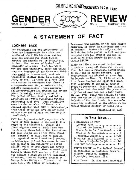 Download the full-sized image of Gender Review, Vol.2, No.2 (Nov 1982)