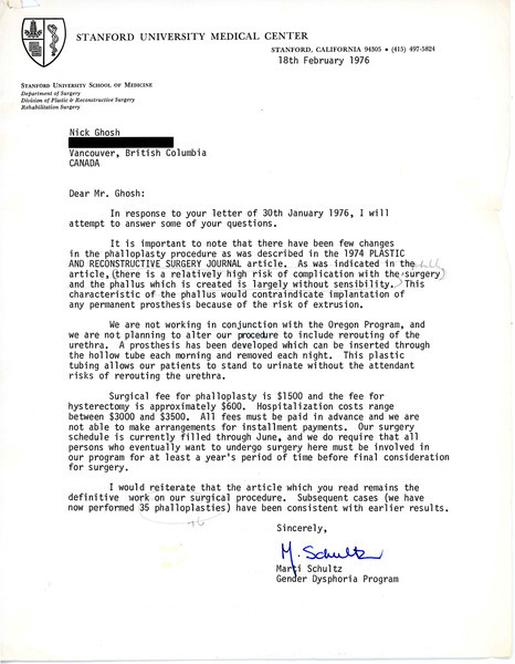 Download the full-sized image of Letter from Marti Schultz to Rupert Raj (February 18, 1976)