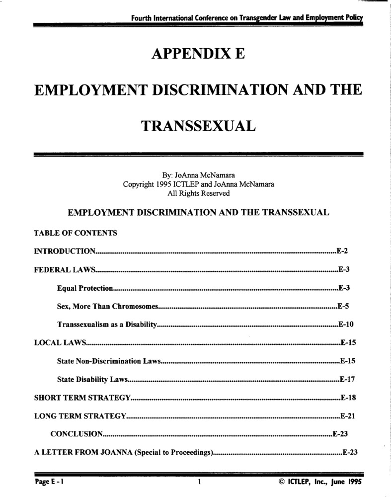 Download the full-sized PDF of Appendix E: Employment Discrimination and the Transsexual