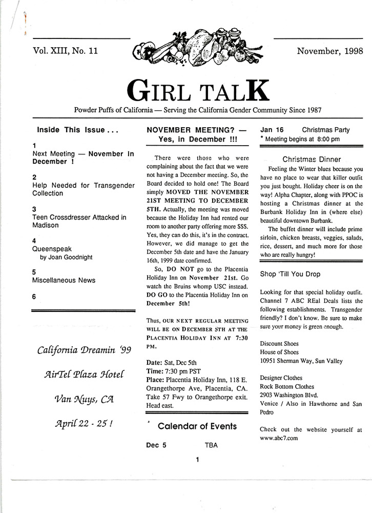 Download the full-sized PDF of Girl Talk, Vol. 13 No. 11 (November, 1998)