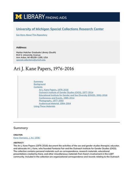 Download the full-sized image of Ari J. Kane Papers, 1976-2016 Finding Aid