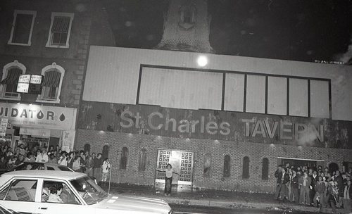 Download the full-sized image of Front of St Charles Tavern with Crowds Outside