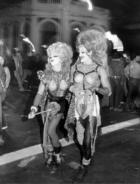 Download the full-sized image of Two Men Dressed in Drag Costumes Posing on Castro Street
