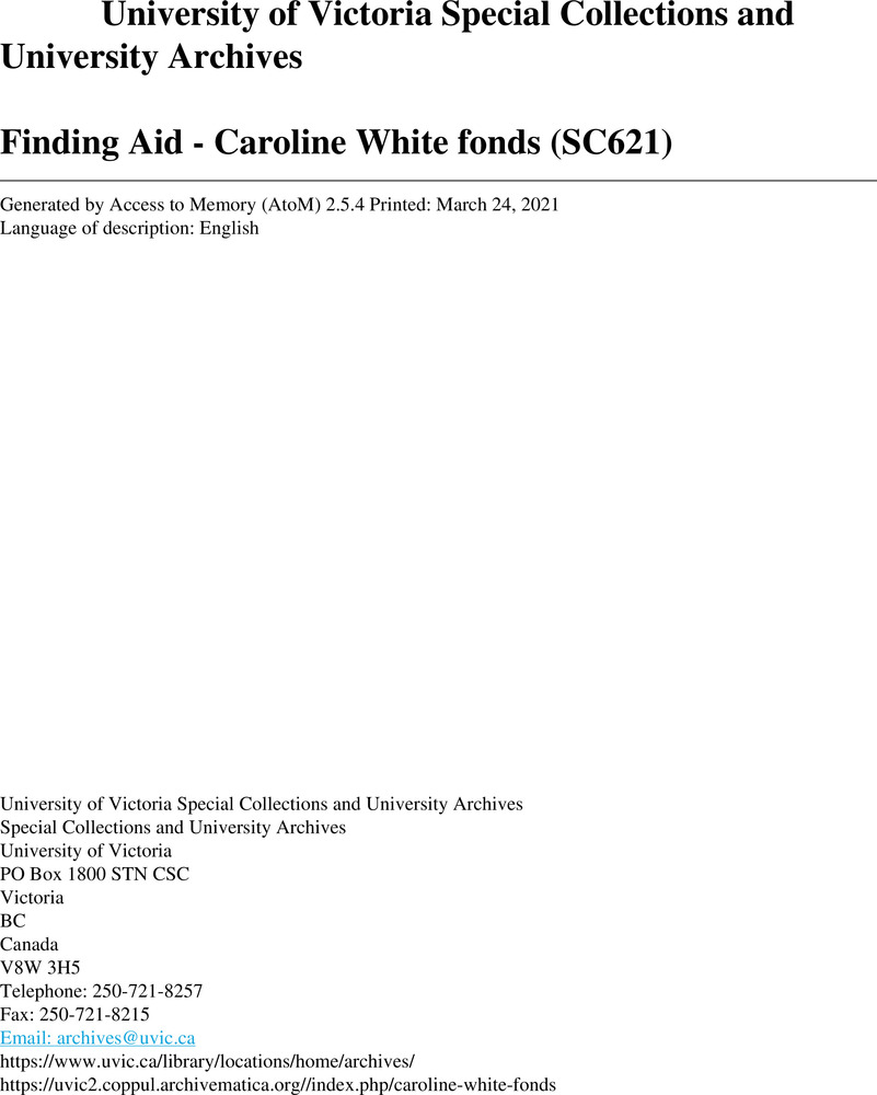 Download the full-sized PDF of Caroline White fonds
