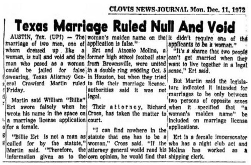 Download the full-sized image of Texas Marriage Ruled Null and Void