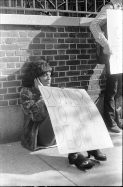 Download the full-sized image of Marsha P. Johnson at Gay Liberation Front's Demonstration at Bellevue Hospital, 1970