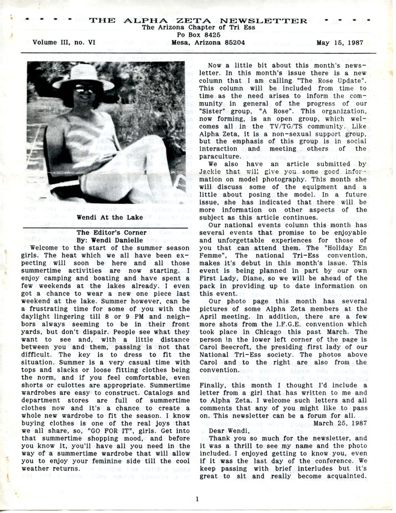 Download the full-sized PDF of The Alpha Zeta Newsletter Vol. 3 No. 6 (May 15, 1987)