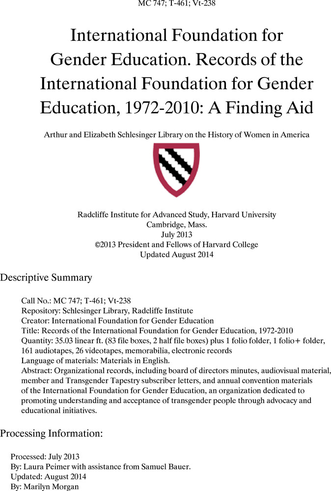 Download the full-sized PDF of Records of the International Foundation for Gender Education, 1972-2010