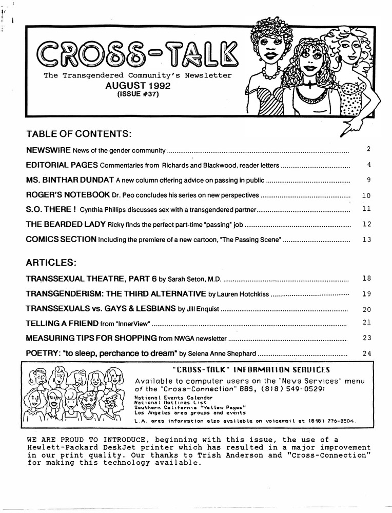Download the full-sized PDF of Cross-Talk: The Transgender Community News & Information Monthly, No. 37 (August, 1992)