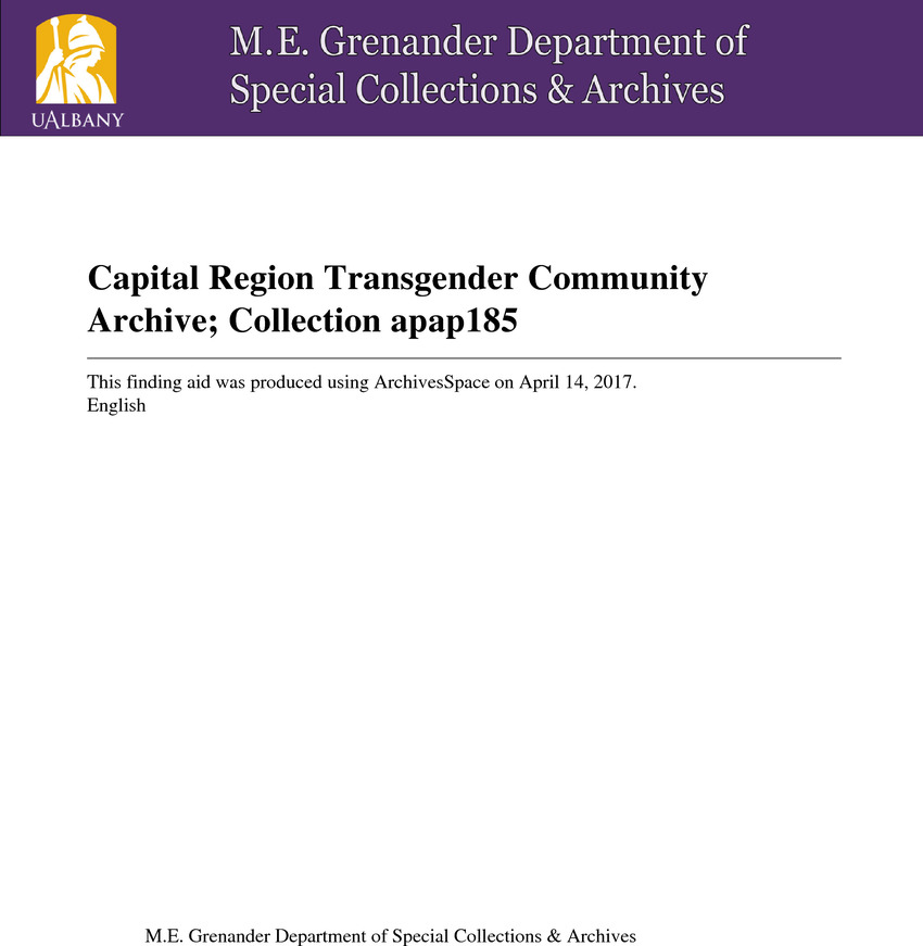 Download the full-sized PDF of The Capital District Transgender Community Archive Collection