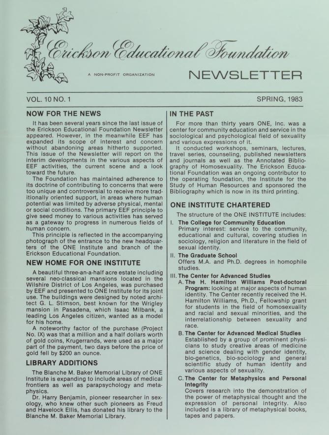 Download the full-sized image of Erickson Educational Foundation Newsletter, Vol. 10 No. 1 (Spring, 1983)