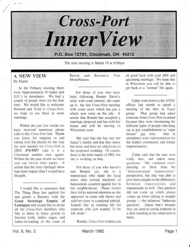Download the full-sized PDF of Cross-Port InnerView, Vol. 8 No. 3 (March, 1992)