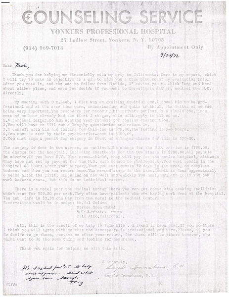 Download the full-sized image of Letter from Dr. Angelo Tornabene to Rupert Raj (Septemeber 22, 1972)