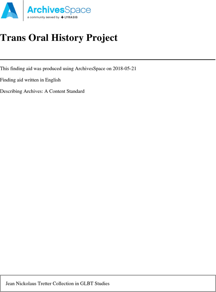 Download the full-sized PDF of Trans Oral History Project, 1926-2007