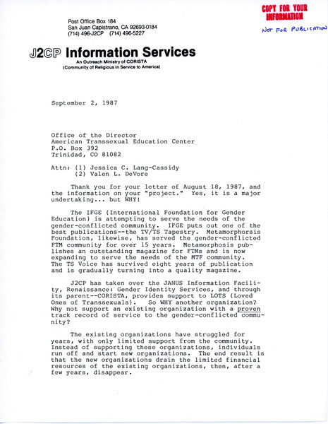 Download the full-sized image of Letter from Joanna M. Clark (September 2, 1987)