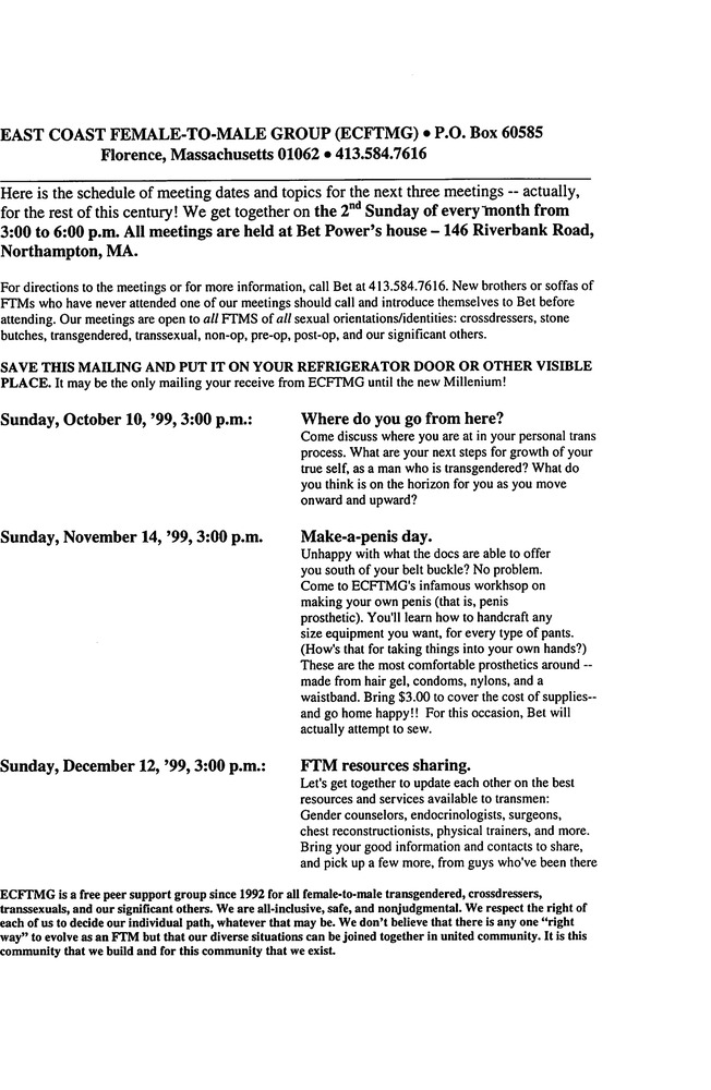 Download the full-sized PDF of October, 1999 - December, 1999 Meeting Reminder