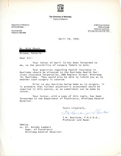 Download the full-sized image of Letter from T.M. Toulston to Rupert Raj (April 19, 1972)