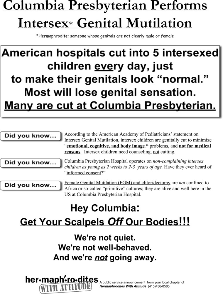Download the full-sized PDF of Columbia Presbyterian Performs Intersex Genital Mutilation Flyer