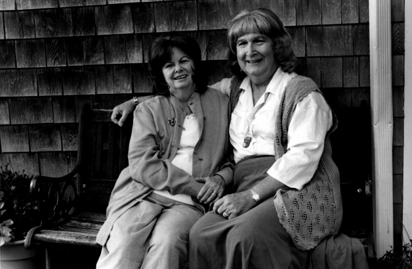Download the full-sized image of Alison and Dottie Laing Pose on a Bench
