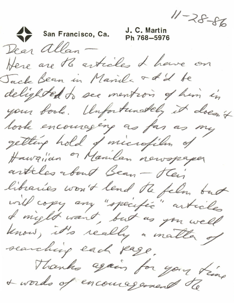 Download the full-sized PDF of Correspondence from Lou Sullivan to Allan Berube (November 28, 1986)