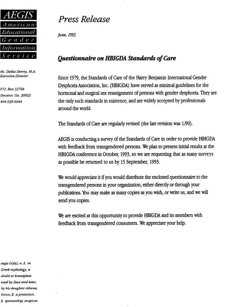 Download the full-sized PDF of Questionnaire on HBIGDA Standards of Care