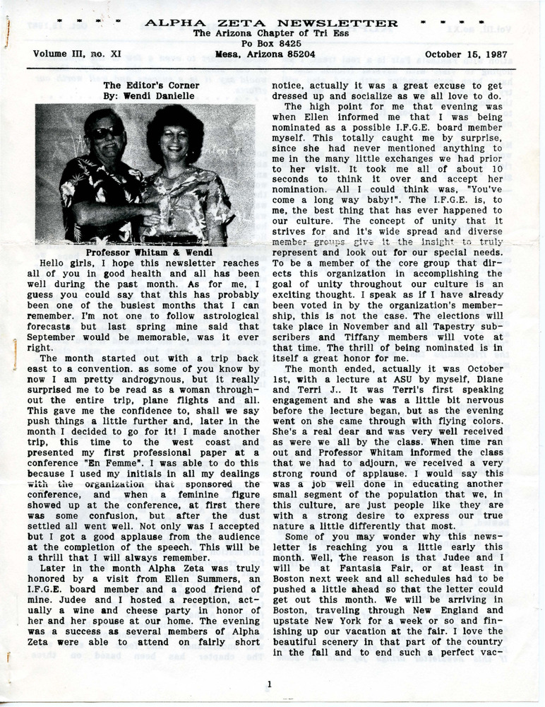 Download the full-sized PDF of Alpha Zeta Newsletter Vol. 3 No. 11 (October 15, 1987)