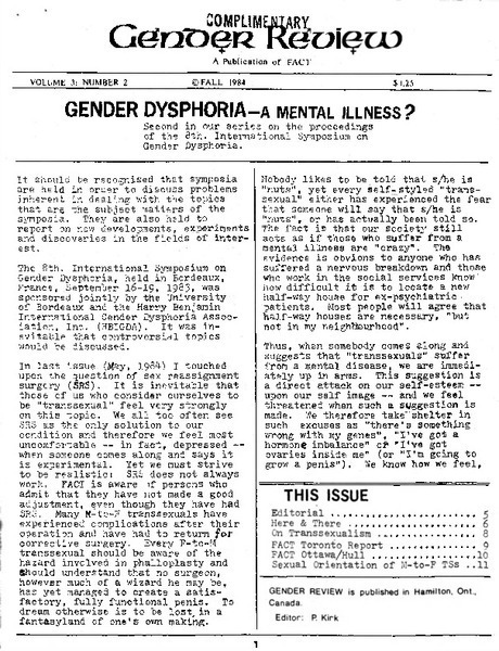 Download the full-sized image of Gender Review, Vol. 3, No. 2 (Fall 1984)
