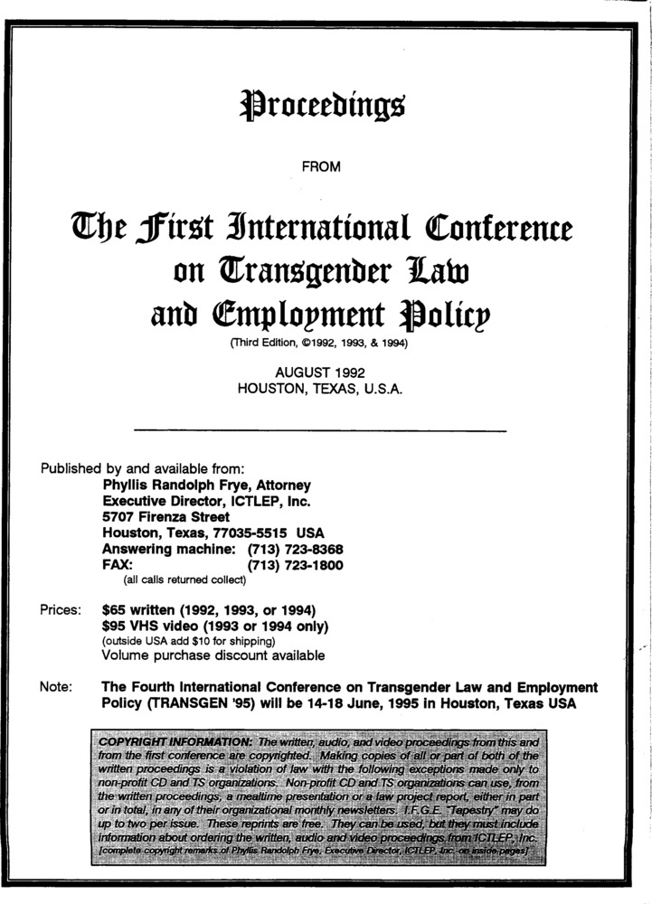 Download the full-sized PDF of Proceedings from the First International Conference on Transgender Law and Employment Policy