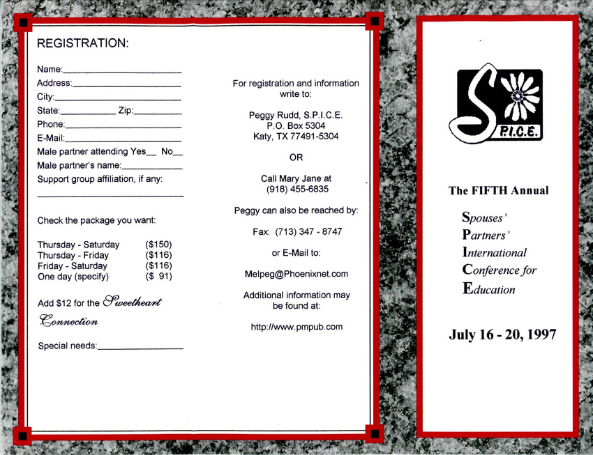 Download the full-sized PDF of S.P.I.C.E. The Fifth Annual Spouses' Partners' International Conference for Education (Jul. 16-20, 1997)