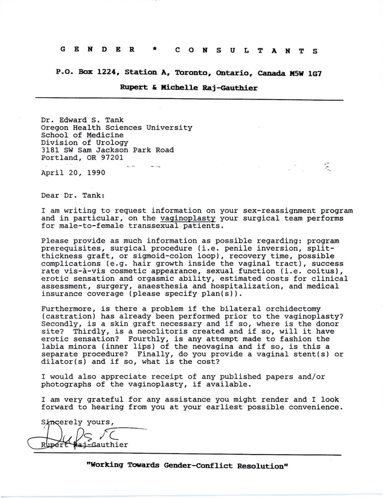 Download the full-sized PDF of Letter from Rupert Raj to Dr. Edward S. Tank (April 20, 1990)