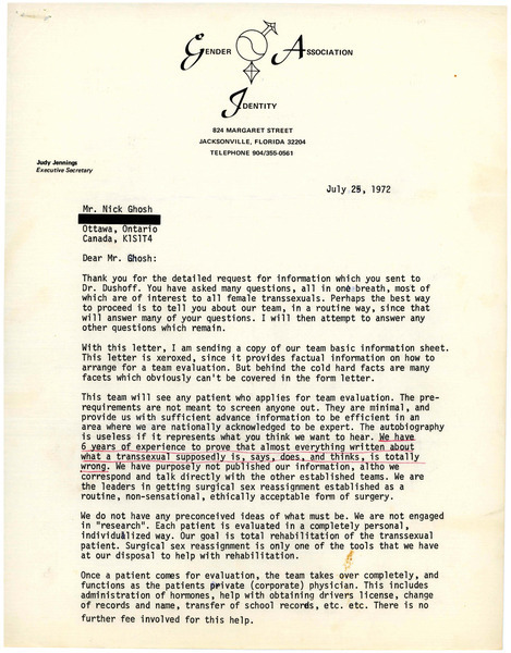 Download the full-sized image of Letter from Judy Jennings to Rupert Raj (July 25, 1972)