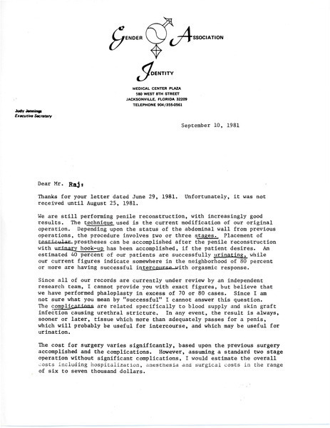 Download the full-sized image of Letter from Judy Jennings to Rupert Raj (September 10, 1981)
