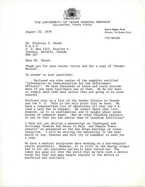 Download the full-sized image of Letter from Paul A. Walker to Rupert Raj (August 20, 1979)