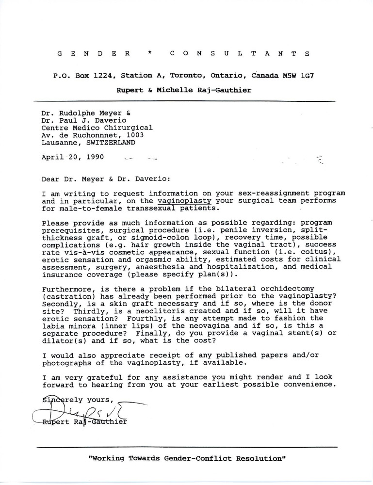 Download the full-sized PDF of Letter from Rupert Raj to Dr. Rudolphe Meyer & Dr. Paul J. Daverio (April 20, 1990)