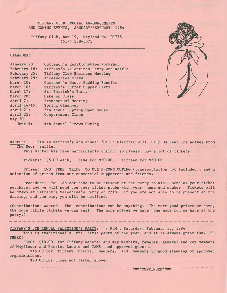 Download the full-sized PDF of Tiffany Club Special Announcements and Coming Events (January-February 1984)