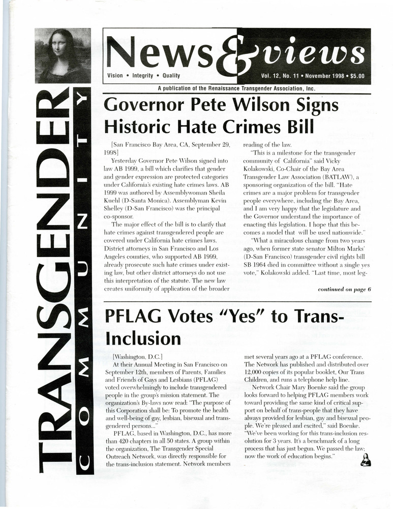Download the full-sized PDF of Renaissance News & Views, Vol.12 No.11 (November 1998)