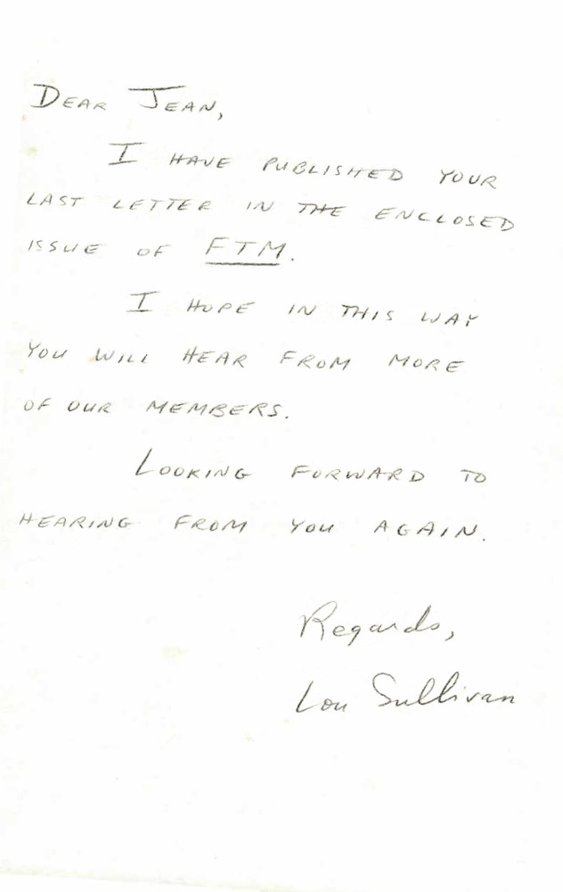 Download the full-sized PDF of Correspondence from Lou Sullivan to Jean Aarle