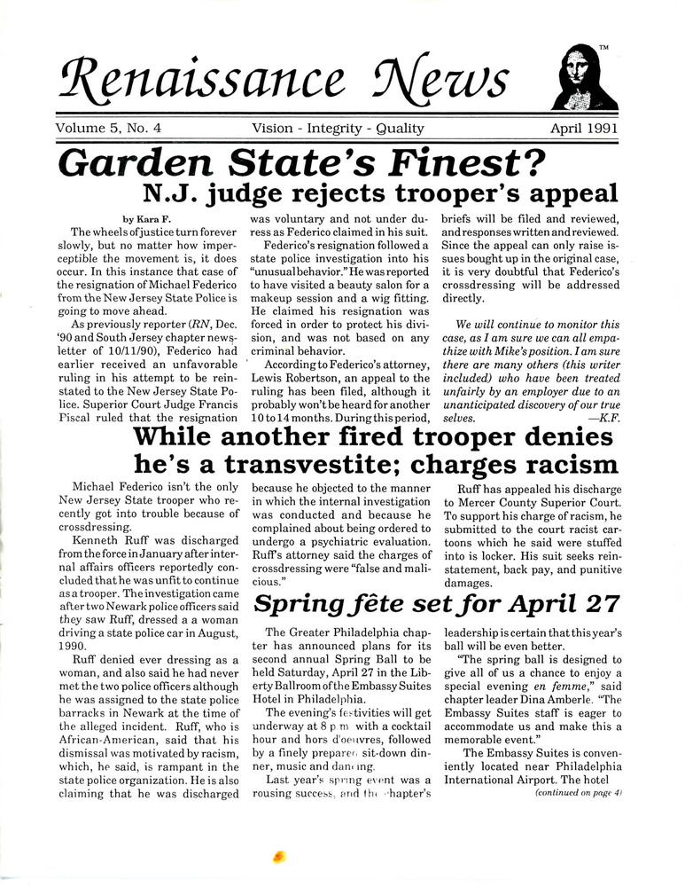 Download the full-sized PDF of Renaissance News, Vol. 5 No. 4 (April 1991)