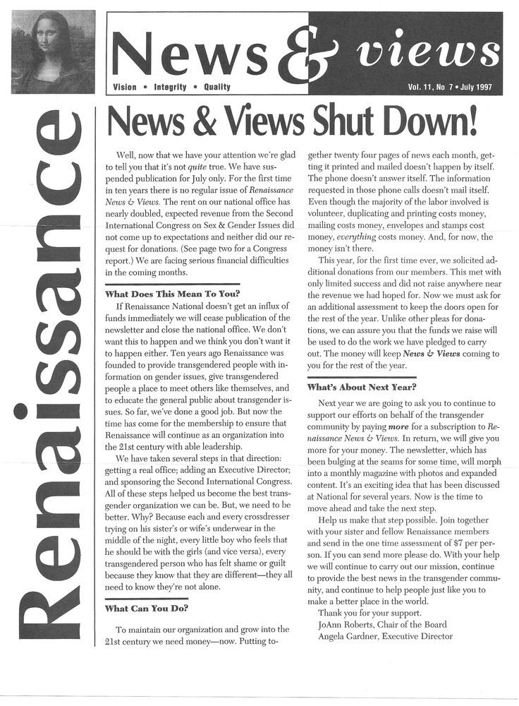 Download the full-sized PDF of Renaissance News & Views Vol. 11, No. 7 (July, 1997)