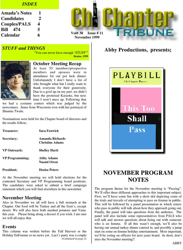 Download the full-sized PDF of Chi Chapter Tribune Vol. 38 Iss. 11 (November, 1999)