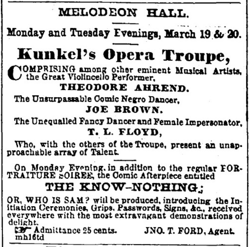 Download the full-sized image of Kunkel's Opera Troupe Listing