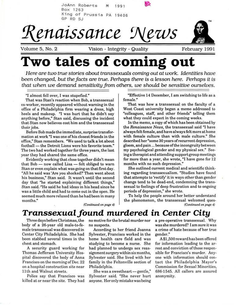 Download the full-sized PDF of Renaissance News, Vol. 5 No. 2 (February 1991)