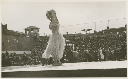 Download the full-sized image of San Quentin Prisoner dancing in Grass Skirt