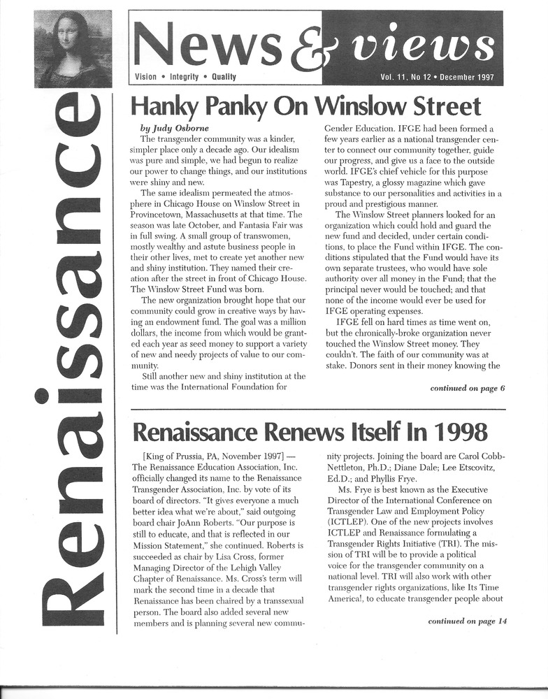 Download the full-sized PDF of Renaissance News & Views Vol. 11, No. 12 (December, 1997)
