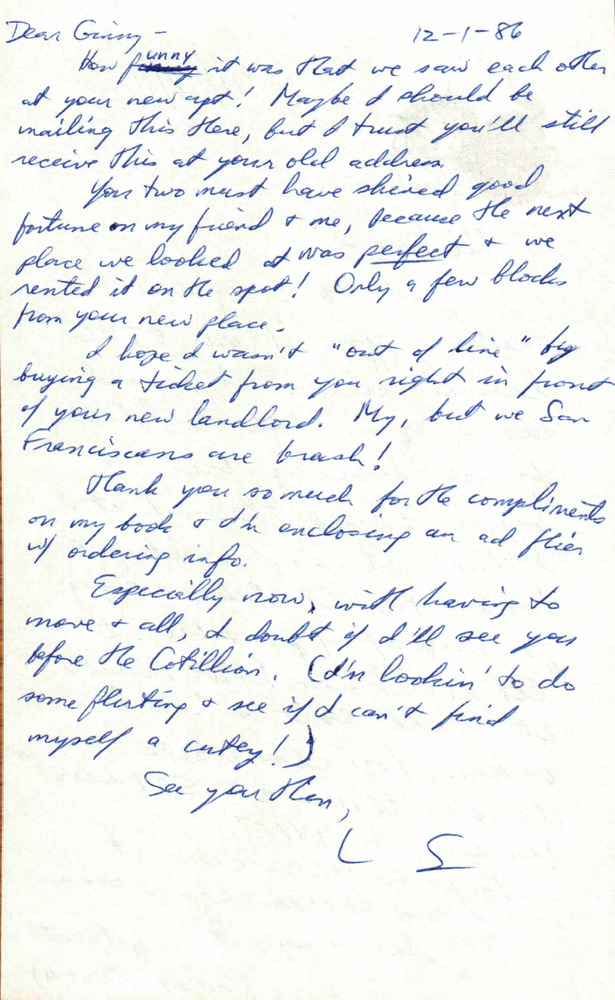 Download the full-sized PDF of Correspondence from Lou Sullivan to Ginny Knuth (December 1, 1986)