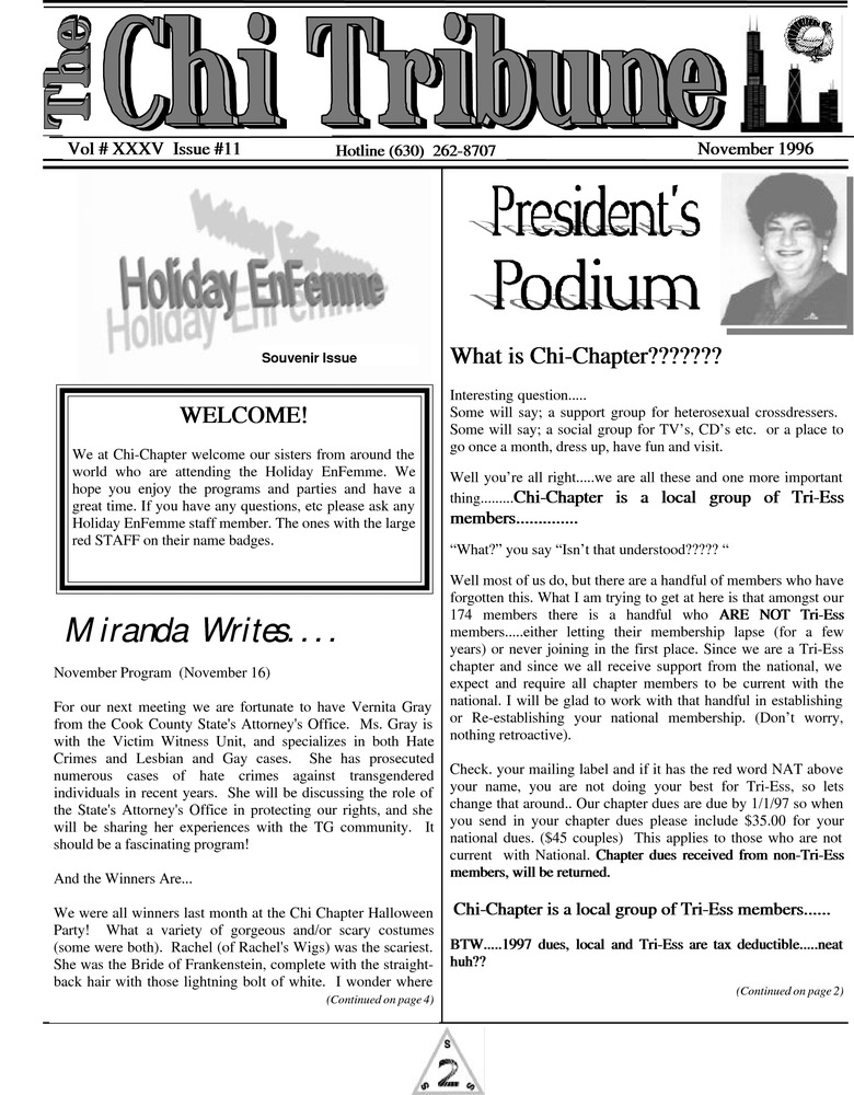 Download the full-sized PDF of The Chi Tribune Vol. 35 Iss. 11 (November, 1996)