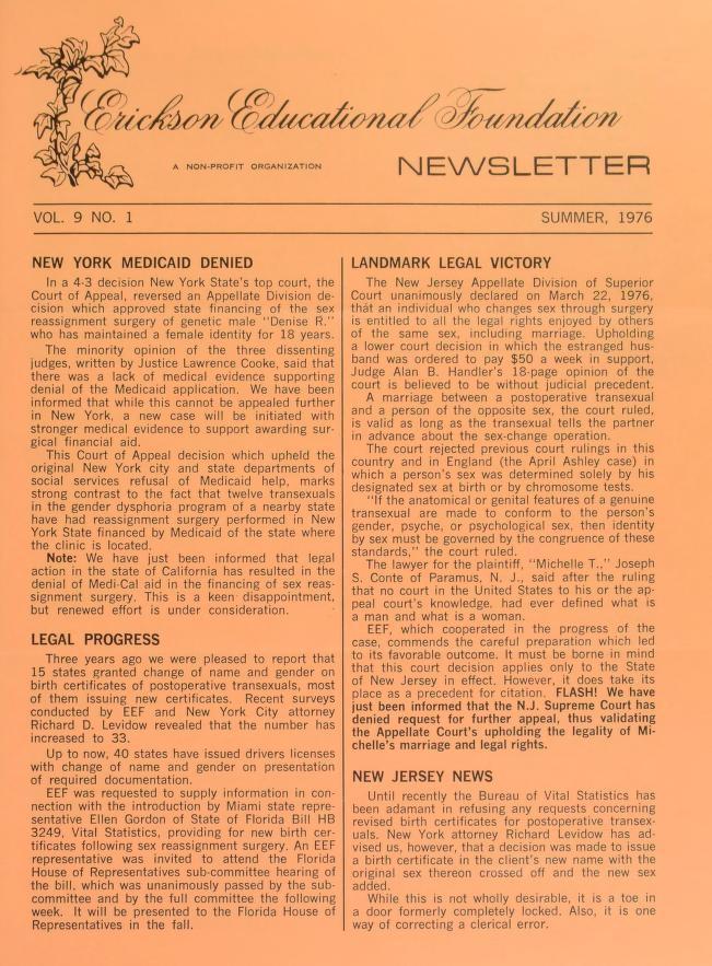 Download the full-sized image of Erickson Educational Foundation Newsletter, Vol. 9 No. 1 (Summer, 1976)